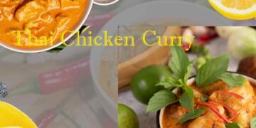 homemade thai curry without coconut milk served with fresh vegetables