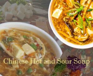 Chinese hot and sour soup with tofu vegetables and spicy broth healthy Asian soup for weight loss