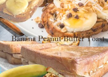 Healthy breakfast ideas for busy mornings (5 minute healthy recipes for busy people) featuring banana peanut butter toast with honey and nuts