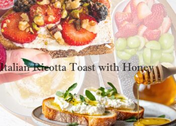 Top European breakfast recipes featuring Italian ricotta toast with honey, fresh strawberries, nuts, and healthy breakfast ingredients