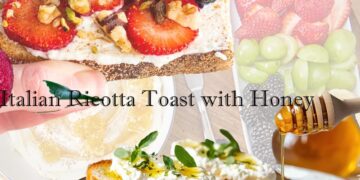 Top European breakfast recipes featuring Italian ricotta toast with honey, fresh strawberries, nuts, and healthy breakfast ingredients